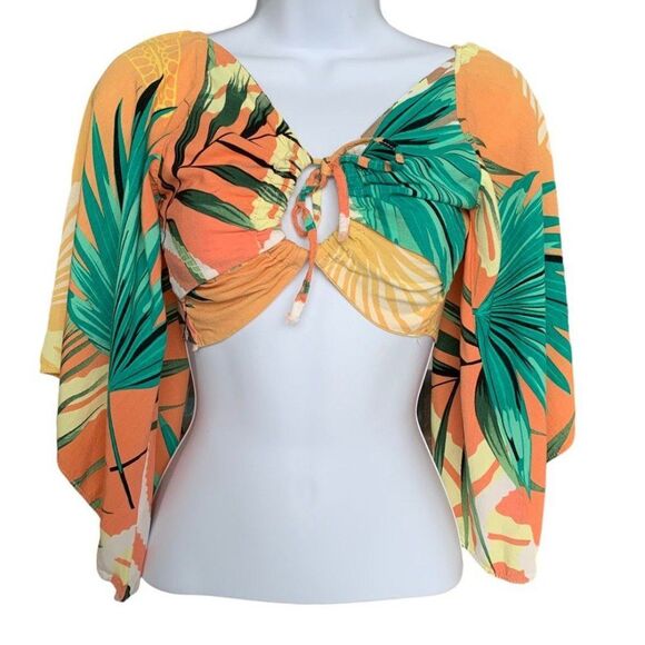 Palm Print O Ring Top Crop Blouse Size M - Picture 4 of 5